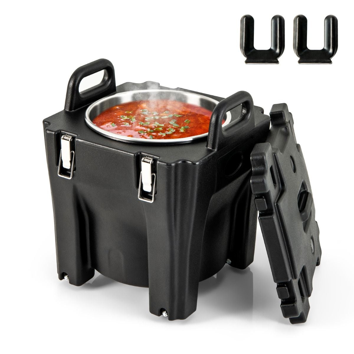Récipient À Soupe Isolé Chauffe-Plats Empilable De 30 L Conteneur Isotherme Portable En Acier Inoxydable Avec 4 Roues Et 2 Freins Noir