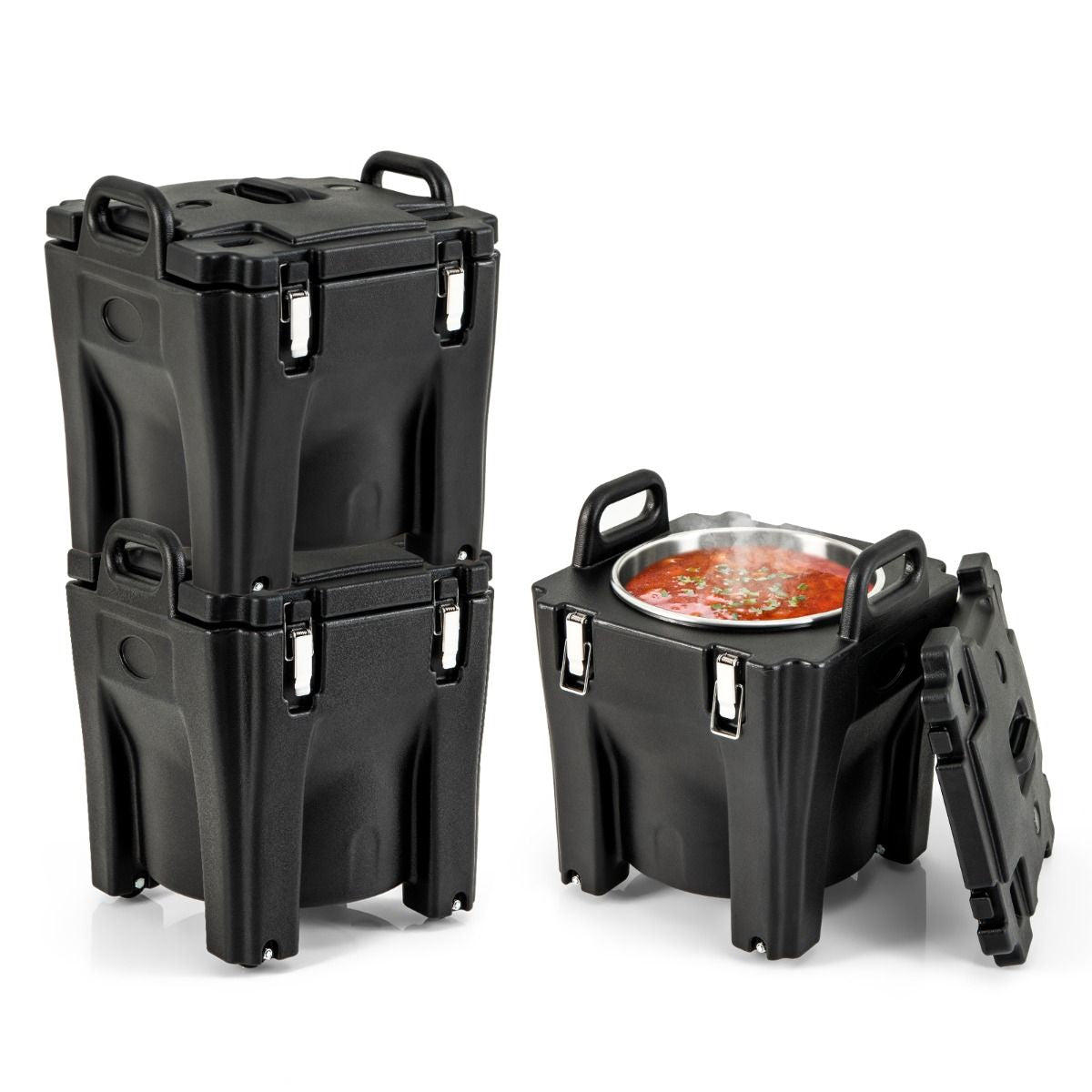 Récipient À Soupe Isolé Chauffe-Plats Empilable De 30 L Conteneur Isotherme Portable En Acier Inoxydable Avec 4 Roues Et 2 Freins Noir